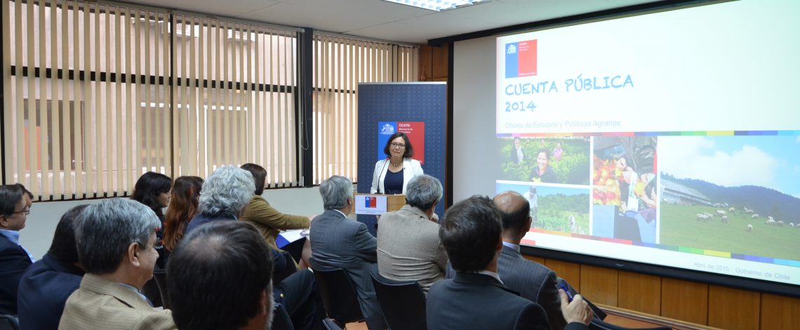 Con la presencia del subsecretario de Agricultura, Claudio Ternicier, y representantes del sector público y privado, la directora de Odepa, Claudia Carbonell, dio a conocer la Cuenta Pública de la institución, correspondiente al año 2014