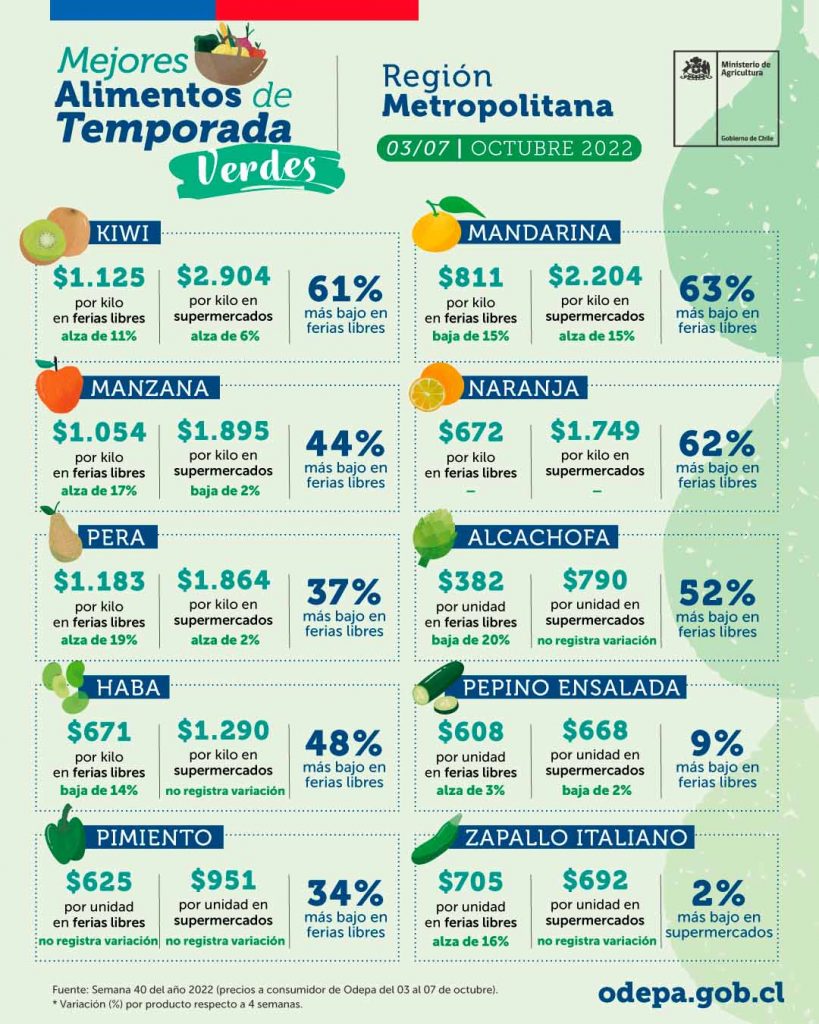Mejores alimentos de temporada verdes - Región Metropolitana