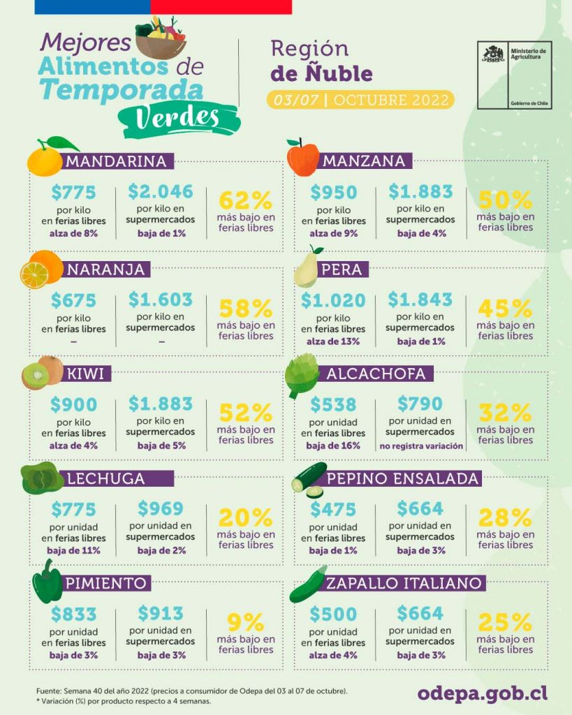Mejores alimentos de temporada verdes - Región del Ñuble