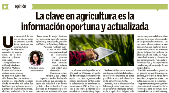 Campo Sureño publicó columna de opinión de la directora de Odepa, Andrea García.